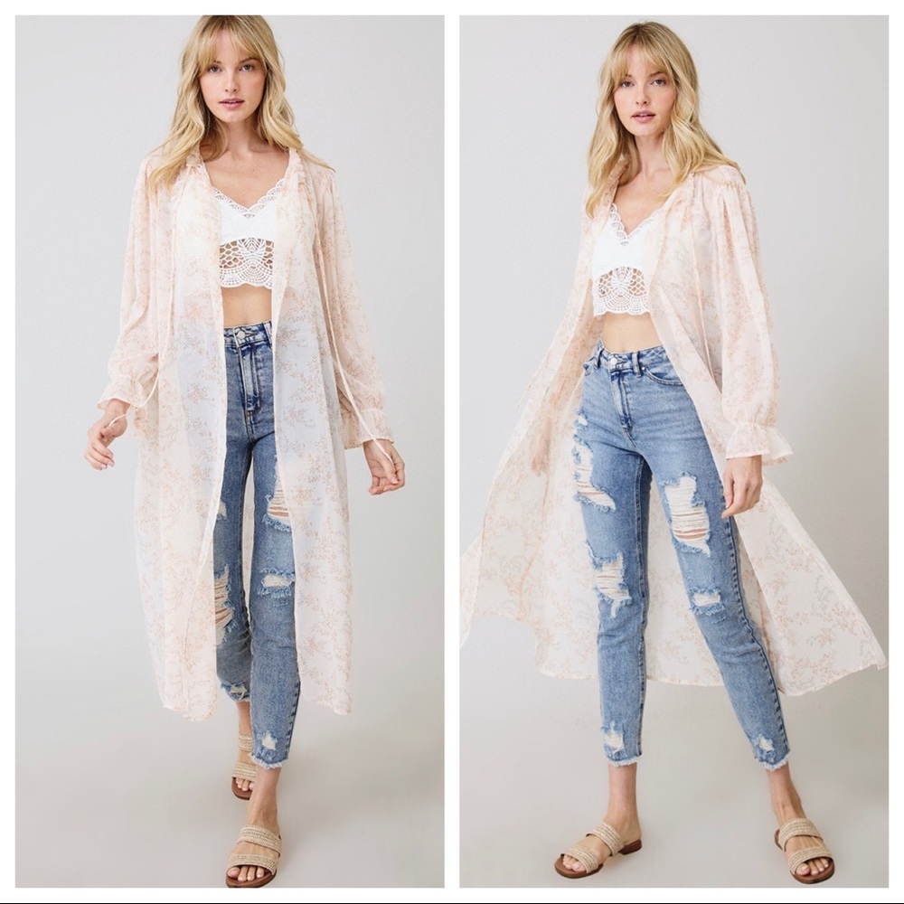 Bohemian chic Floral print sheer Long Cardigan - Picture 2 of 4
